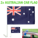 Australia Day Car Flag Set - 2 Premium 30cm x 45cm Flags with Window Mounts - Side View