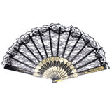 Lace Folding Hand Fan Bridal Wedding Party Spanish Costume Accessory - Black - Top-Down View