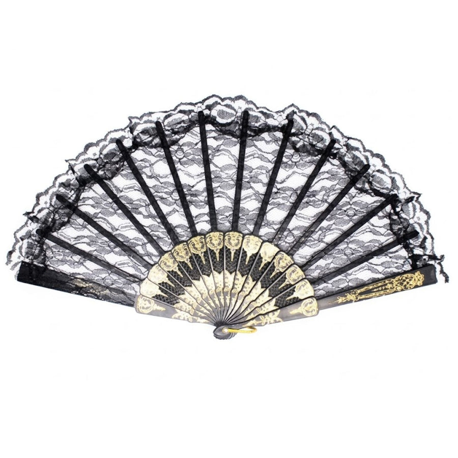 Lace Folding Hand Fan Bridal Wedding Party Spanish Costume Accessory - Black