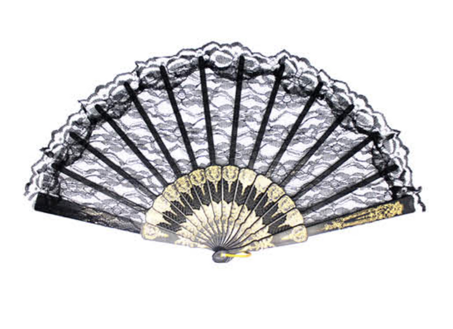 Lace Folding Hand Fan Bridal Wedding Party Spanish Costume Accessory - Black