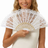 Lace Folding Hand Fan Bridal Wedding Party Spanish Costume Accessory - White - Front View