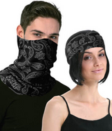Classic Paisley Black Tube Bandana Gaiter - Multifunctional Face Cover Mask - Front View