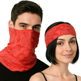 Multi-Way Red Paisley Neck Gaiter and Face Covering - Front View