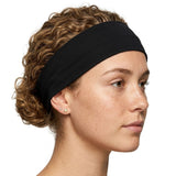 PLAIN HEADBAND Elastic Stretch Sports Yoga Hair Band Unisex 8cm Wide - Black - Front View
