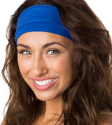 Unisex 8cm Wide Blue Elastic Stretch Yoga Headband - Sweat-Wicking Sports Hairband - Front View