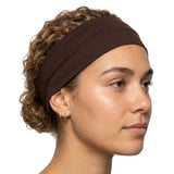 PLAIN HEADBAND Elastic Stretch Sports Yoga Hair Band Unisex 8cm Wide - Brown - Front View