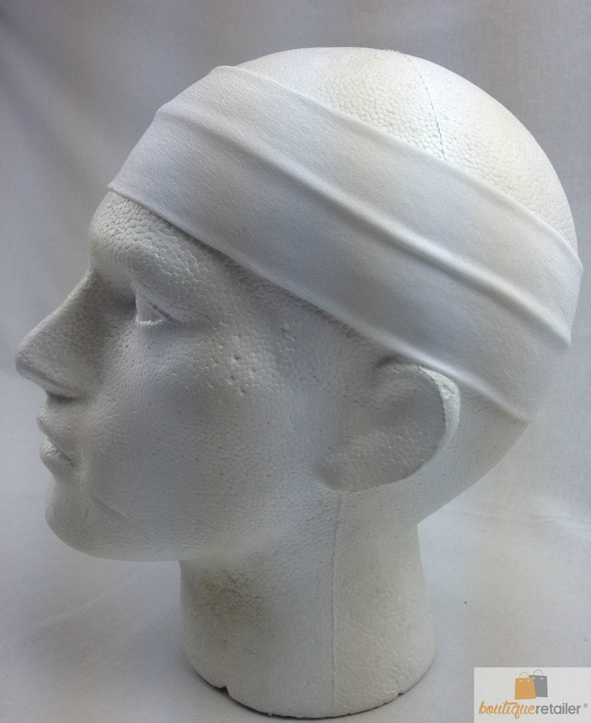PLAIN HEADBAND Elastic Stretch Sports Yoga Hair Band Unisex 8cm Wide - White
