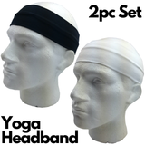 2pc Set Plain Headband Elastic Stretch Sports Yoga Hair Band Unisex Wide Wrap - Front View