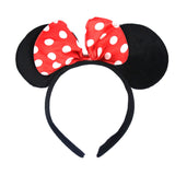 Minnie Mouse Headband Costume Halloween Party Hair Head Band w/ Bow - Black/Red - Front View
