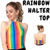 Womens RAINBOW HALTER Top LGBT Gay Lesbian Gay Pride Tank T-Shirt - Front View