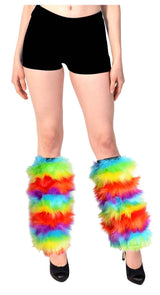 1 Pair Fluffy Leg Warmers Rainbow Gay Pride LGBTQ - Side View