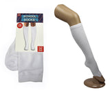 1 Pair SCHOOL SOCKS Plain Knee High Cotton Girls Boys Unisex - White - One Size Fits Most - Front View