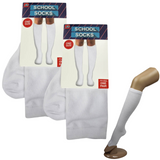 2 Pairs SCHOOL SOCKS Plain Ribbed Knee High Cotton Girls Boys Unisex Kid - White - One Size Fits Most - Front View