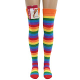 Womens Over Knee Socks Striped Thigh High Stockings Long Stretch - Rainbow