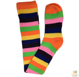 Womens Over Knee Socks Striped Thigh High Stockings Long Stretch - Pink Rainbow - Top-Down View