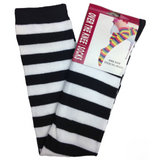 Womens Over Knee Socks Striped Thigh High Stockings Long Stretch - Black/White - Top-Down View