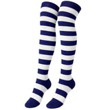 Womens Over Knee Socks Striped Thigh High Stockings Long Stretch - Blue/White