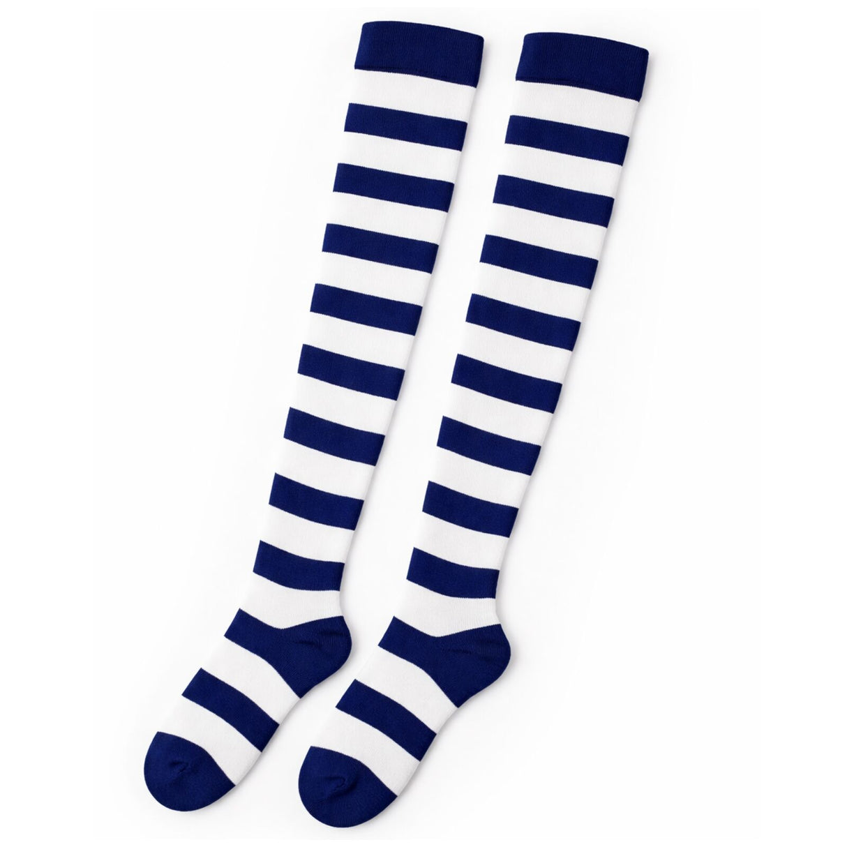 Womens Over Knee Socks Striped Thigh High Stockings Long Stretch - Blue/White