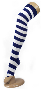 Womens Over Knee Socks Striped Thigh High Stockings Long Stretch - Blue/White - 45-Degree Angle