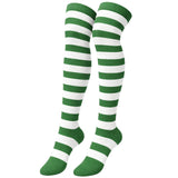 Womens Over Knee Socks Striped Thigh High Long Stockings - Dark Green/White - Side View