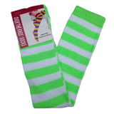 OVER THE KNEE SOCKS Plain Striped High Thigh Ladies Long Womens Stripey Stocking - Green/White - Side View