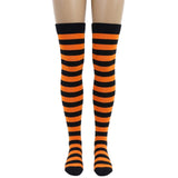Womens Over Knee Socks Striped Thigh High Stockings Long Stretch - Orange/Black