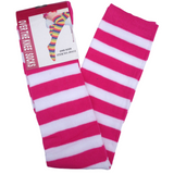 Womens Over Knee Socks Striped Thigh High Stockings Long Stretch - Pink/White - Side View