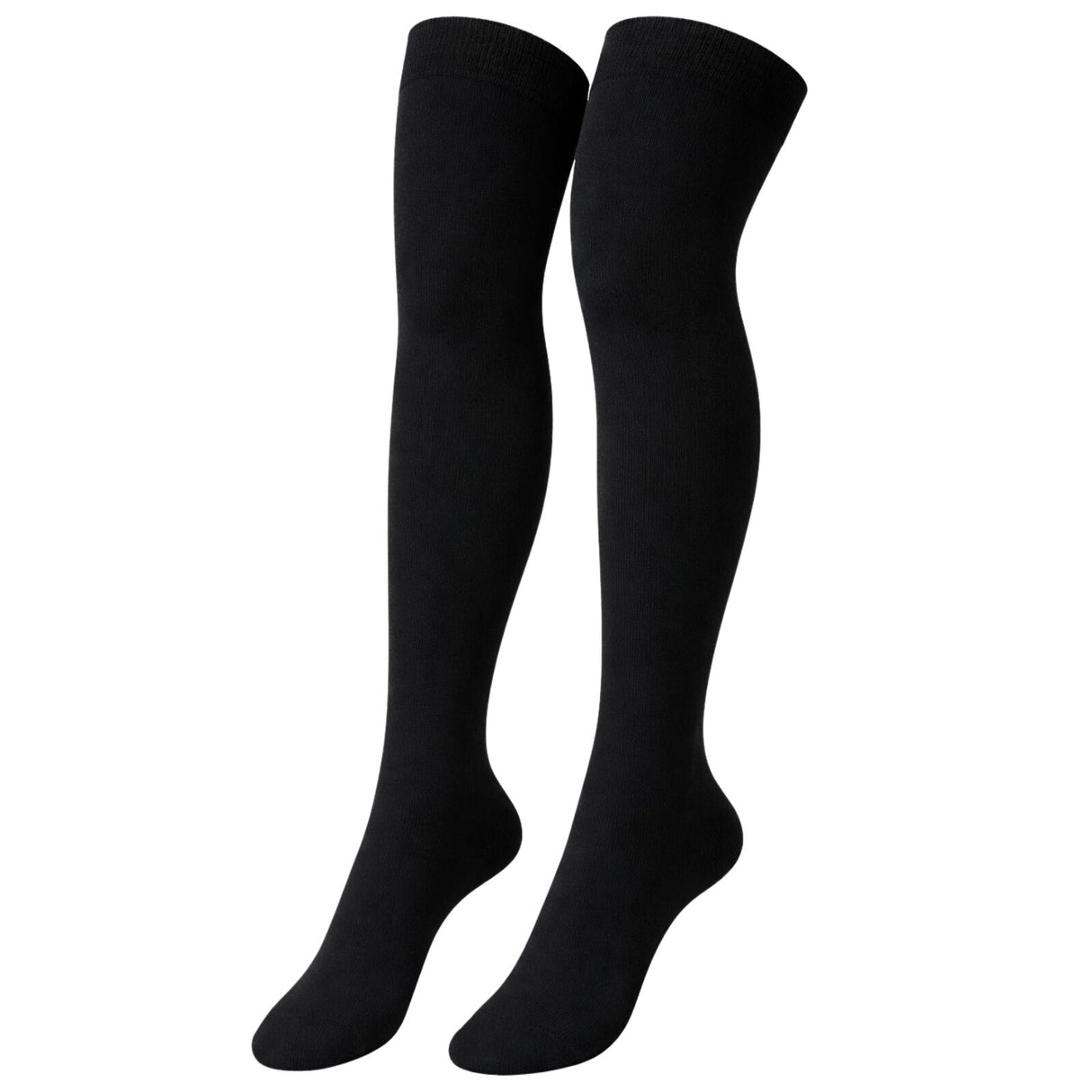 Womens Over Knee Socks Thigh High Stockings Long Stretch - Plain Black