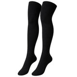 Womens Over Knee Socks Thigh High Stockings Long Stretch - Plain Black - Top-Down View