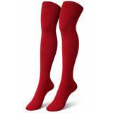 Womens Over Knee Socks Thigh High Stockings Long Stretch - Plain Red - Side View