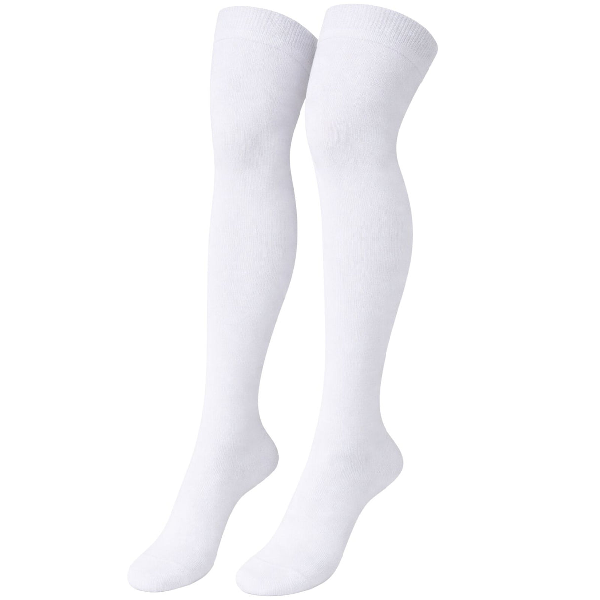 Womens Over Knee Socks Thigh High Stockings Long Stretch - Plain White