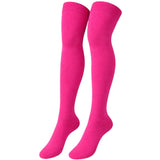 Womens Over Knee Socks Thigh High Stockings Long Stretch - Plain Pink - Side View