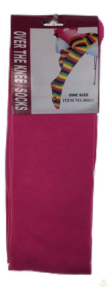 Womens Over Knee Socks Thigh High Stockings Long Stretch - Plain Pink - Top-Down View