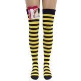 Womens Over Knee Socks Striped Thigh High Stockings Long Stretch - Yellow/Black - Side View
