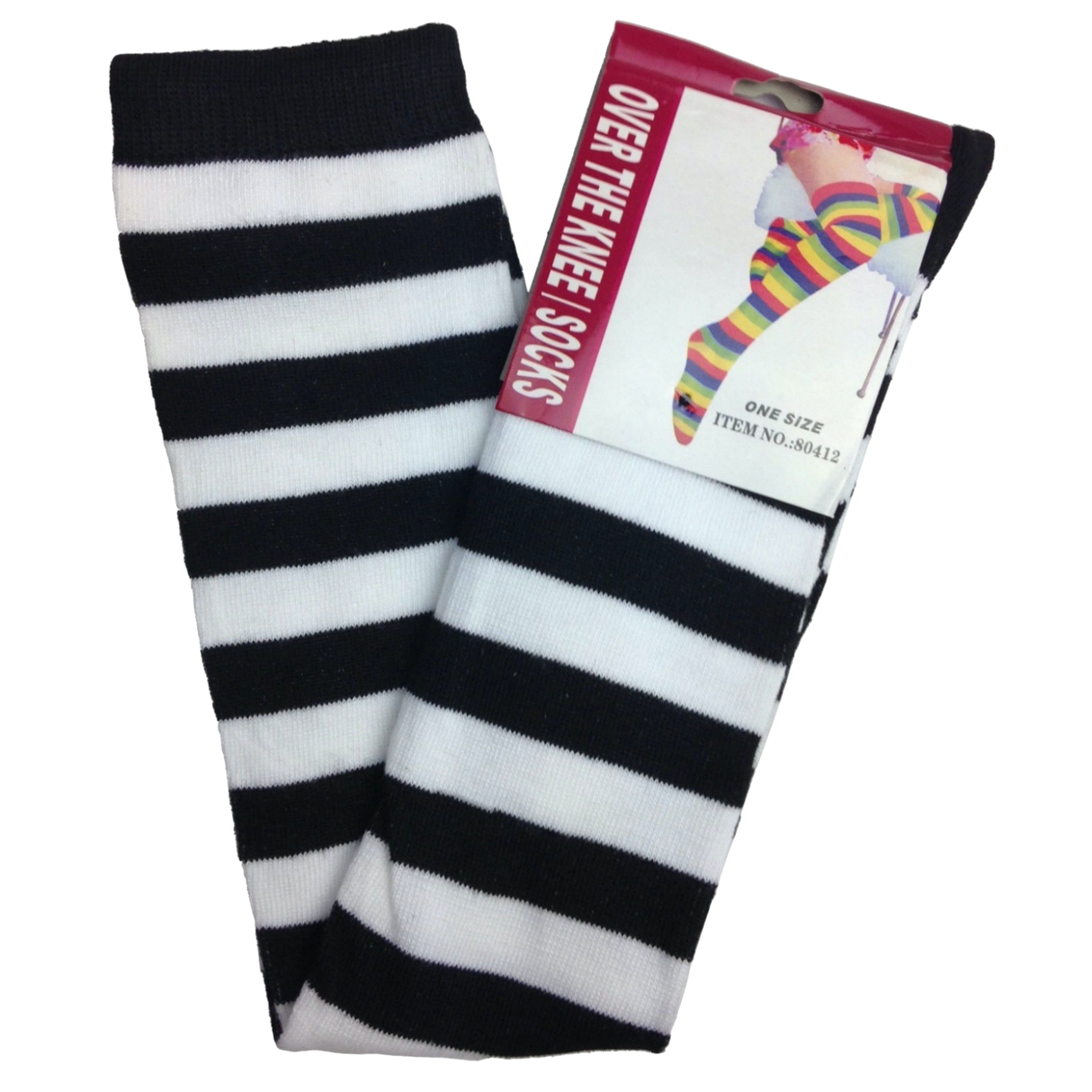 Striped Over The Knee Sock Set in Black, White & Yellow - 2pc Long Stockings