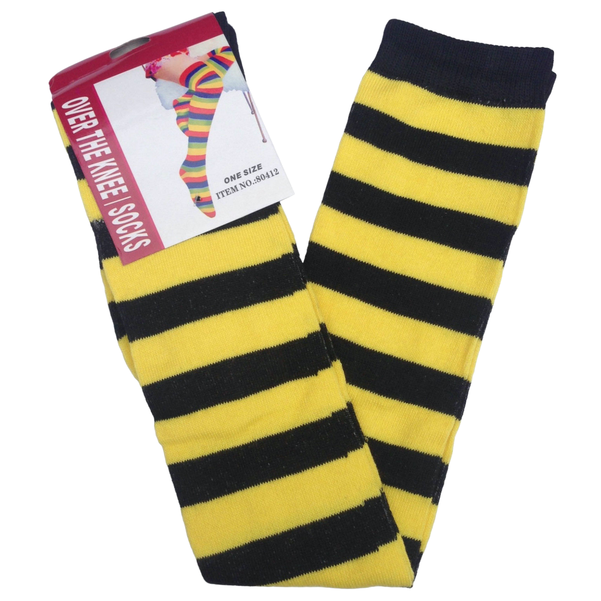 Striped Over The Knee Sock Set in Black, White & Yellow - 2pc Long Stockings