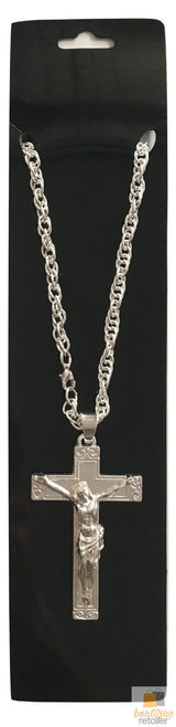 Stylish Silver Jesus Christ Crucifix Pendant Necklace with Durable Chain - Front View