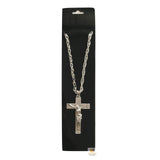 Stylish Silver Jesus Christ Crucifix Pendant Necklace with Durable Chain - Top-Down View