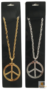 Vintage 70s Peace Symbol Silver Pendant Necklace - Hippie Chain Jewelry for Themed Events - Top-Down View