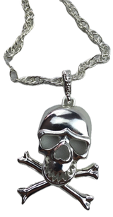SKULL NECKLACE Pendant Silver Chain Punk Vintage Fashion Gothic Jewelry Retro - Side View