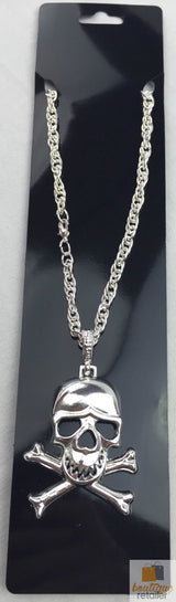 SKULL NECKLACE Pendant Silver Chain Punk Vintage Fashion Gothic Jewelry Retro - Top-Down View