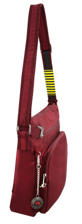 FIB Mens Crossbody Bag Satchel Adjustable Shoulder Strap Travel - Burgundy - Top-Down View
