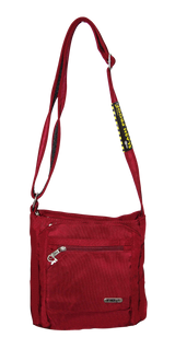 FIB Mens Crossbody Bag Shoulder Strap Travel Satchel Wallet Pockets - Burgundy - Front View
