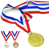Set of 3 Gold Silver Bronze Medals Sports Day Awards School Events Olympics Parties - Front View
