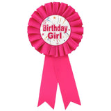 Birthday Girl Ribbon Badge Award Fun Rosette Fancy Dress Party - Hot Pink - Front View