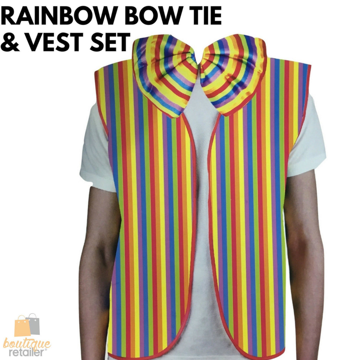 Vibrant Yellow Rainbow Vest & Bow Tie Costume Set for Clown Parties