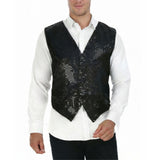 Mens Sequin Vest Waistcoat Disco Sparkle Costume Dance Party One Size - Black - Front View