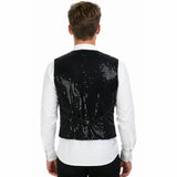 Mens Sequin Vest Waistcoat Disco Sparkle Costume Dance Party One Size - Black