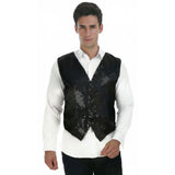 Mens Sequin Vest Waistcoat Disco Sparkle Costume Dance Party One Size - Black - Top-Down View