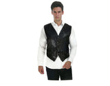 Mens Premium SEQUIN VEST Waistcoat Dance Costume Disco Sparkle Deluxe - Black - Front View